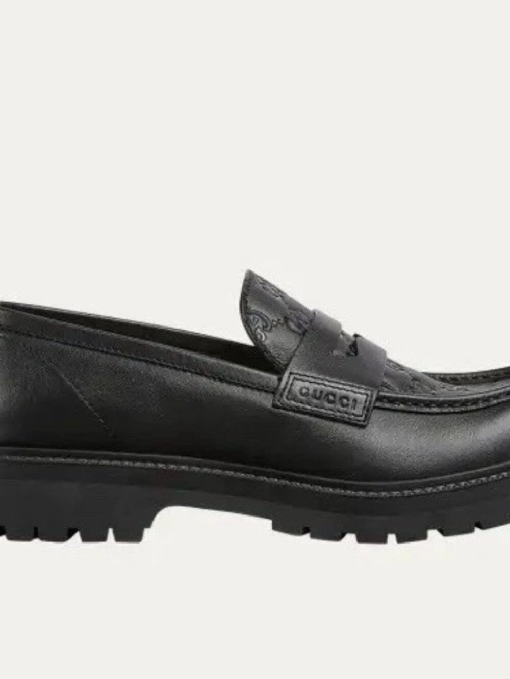 $,1140 Gucci Miart Guccissima Lug Sole Loafers Black Leather Size 10 G/ 11 US